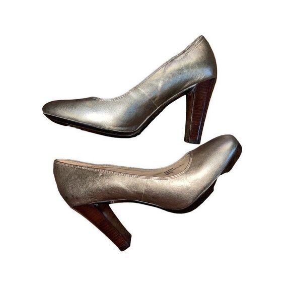 Michael Kors Gold Metallic Leather Pumps With Wooden Heel  Size 7M - Picture 8 of 13